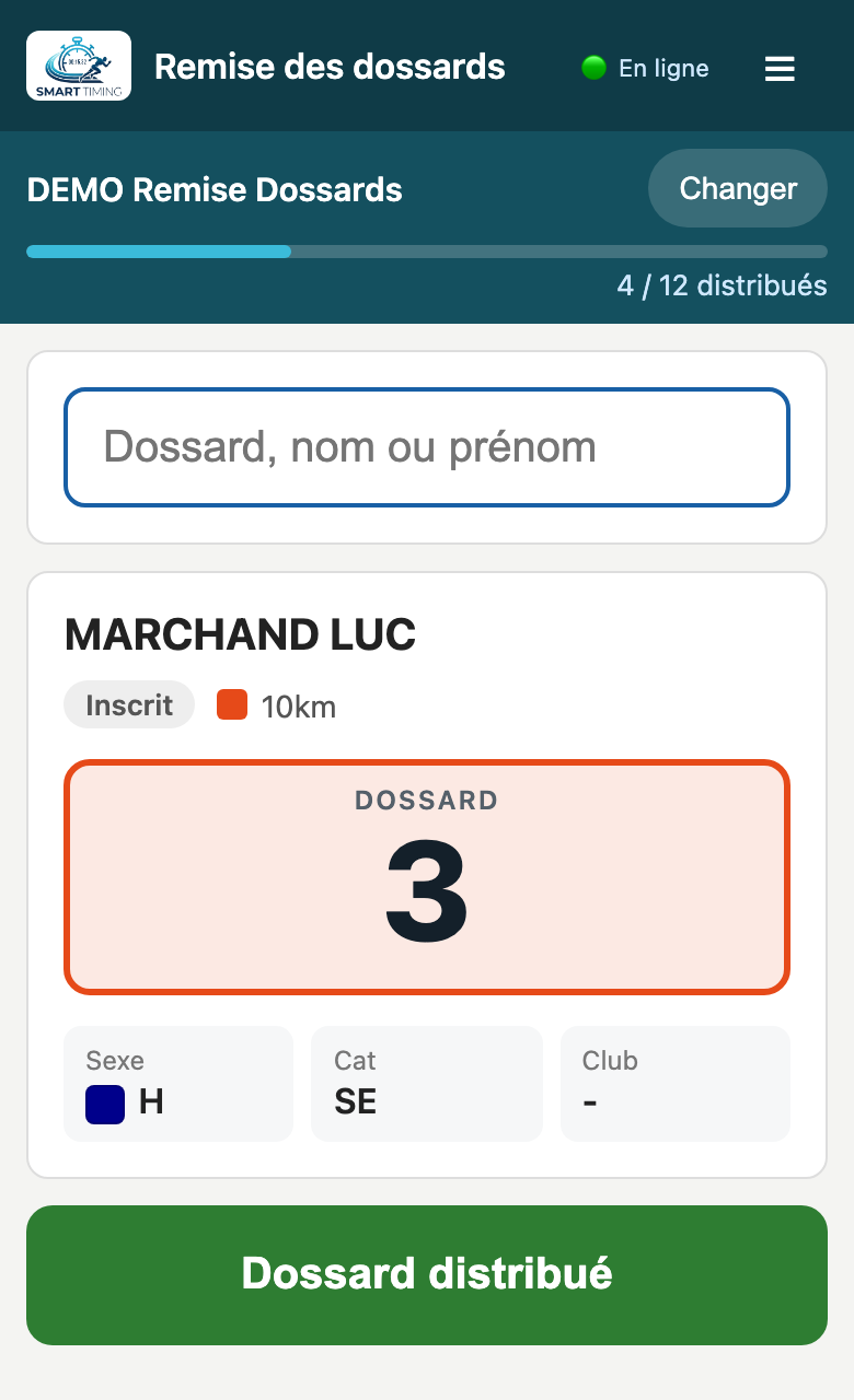 Fiche coureur et bouton de remise
